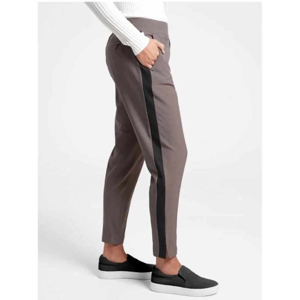 Athleta Brooklyn Ankle Pant Gray Glen Plaid Side Stripe Tapered Trouser Womens 0